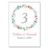 Pink Blue Spring Floral Wreath Wedding Table Kaart (Achterkant)