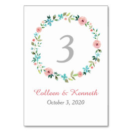 Pink Blue Spring Floral Wreath Wedding Table Kaart