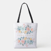 Pink Blue Spring Pastels Floral Waterverf Name Tote Bag (Achterkant)