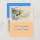 PINK BLUE STORK BABY SHOWER MONOGRAM KAART (Voorkant / Achterkant)