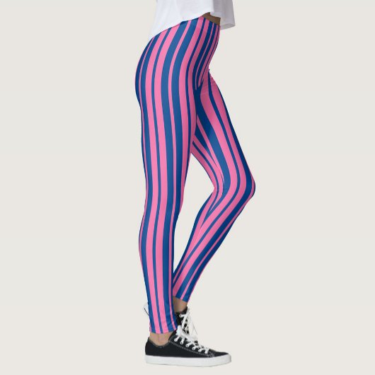 Pink Blue Stylish Stripes Pattern Design  Leggings