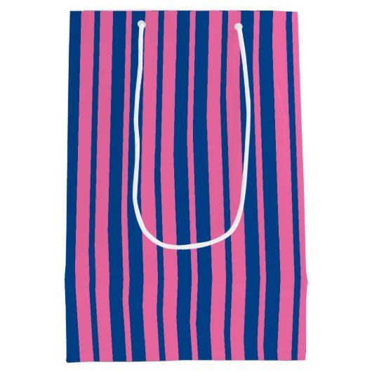 Pink Blue Stylish Stripes Pattern Design  Medium Cadeauzakje (Achterkant)
