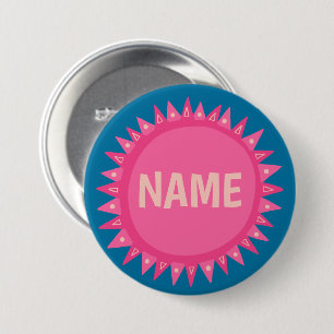 Pink Blue Sunshine Name Tag VOOR IT Pink Ronde Button 7,6 Cm