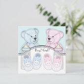 Pink Blue Teddy Bear Geslacht onthullen Kaart (Staand voorkant)