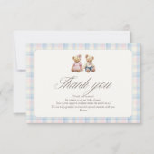 Pink Blue Teddy Bear Thank You Gender Reveveal Bedankkaart (Voorkant)