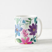 Pink Blue Tropical Emerald Floral Pattern Koffiemok (Voorkant rechts)