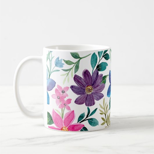 Pink Blue Tropical Emerald Floral Pattern Koffiemok (Links)