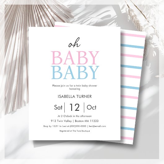 Pink & Blue Twin Baby shower Budget Uitnodiging