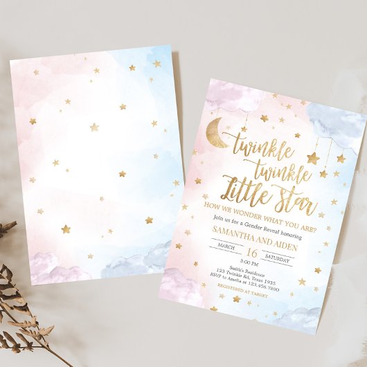 Pink Blue Twinkle Little Star Gender Reveal Kaart