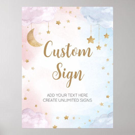 Pink Blue Twinkle Little Star Gender Reveal Sign Poster (Voorkant)
