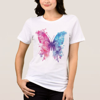Pink & Blue Watercolor Butterfly T-Shirt – Soft Pa