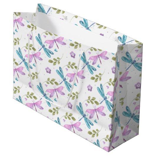 PINK & BLUE WATERVERF DRAGONFLIES GROOT CADEAUZAKJE (Voorkant Gekanteld)