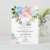 Pink Blue Waterverf Floral Gender Reopenbaarmaking Kaart (Staand voorkant)