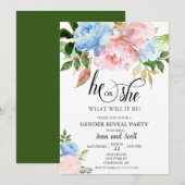 Pink Blue Waterverf Floral Gender Reopenbaarmaking Kaart (Voorkant / Achterkant)