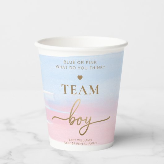 Pink Blue Waterverf Team Girl Team Boy Papieren Bekers (Voorkant)