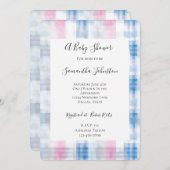 Pink Blue White Plaid Stripes Baby Shower Kaart (Voorkant / Achterkant)