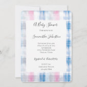 Pink Blue White Plaid Stripes Baby Shower Kaart (Voorkant)