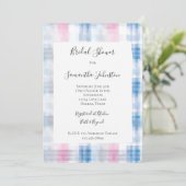 Pink Blue White Plaid Stripes Bridal Shower Kaart (Staand voorkant)