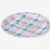 Pink Blue White Plaid Stripes Christmas Papieren Bordje (Gekanteld)