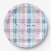 Pink Blue White Plaid Stripes Christmas Papieren Bordje (Voorkant)