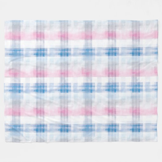 Pink Blue White Plaid Stripes Fleece Deken (Voorkant (Horizontaal))