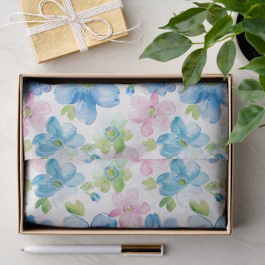 Pink Blue White Plaid Stripes Floral Birthday Tissuepapier (Geschenk)