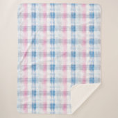 Pink Blue White Plaid Stripes Sherpa Deken (Voorkant)