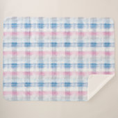 Pink Blue White Plaid Stripes Sherpa Deken (Voorkant (horizontaal))