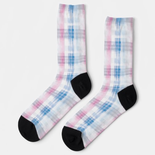 Pink Blue White Plaid Stripes Sokken (Links)