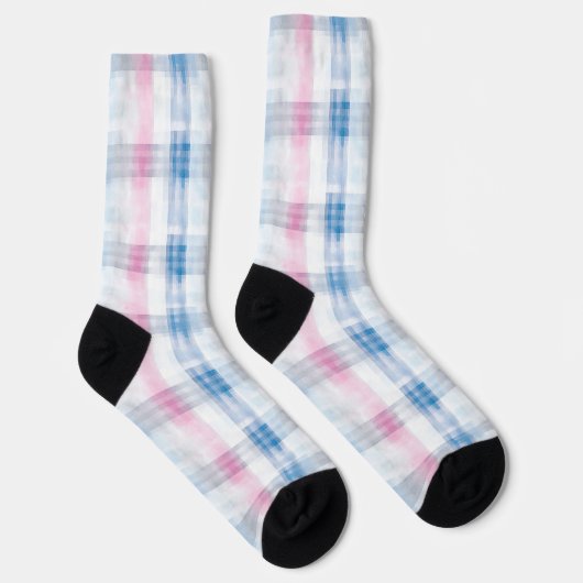 Pink Blue White Plaid Stripes Sokken (Rechts)