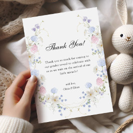 Pink & Blue Wildflower Geslacht onthullen Bedankkaart