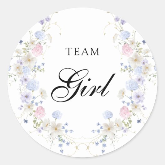 Pink & Blue Wildflower Geslacht onthullen Team Gir Ronde Sticker (Voorkant)