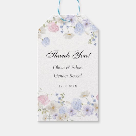Pink & Blue Wildflower Geslacht Reveal Dank u Cadeaulabel (Voorkant)