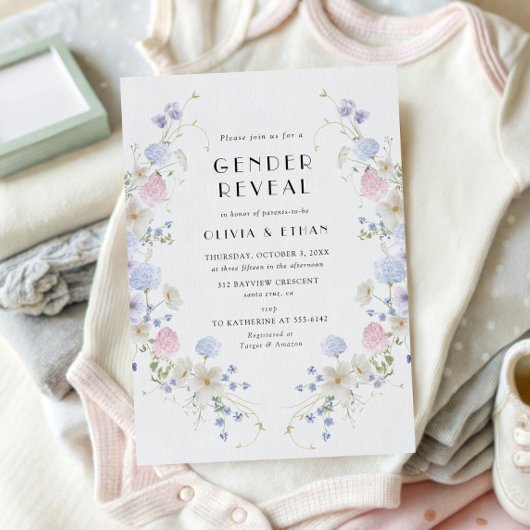 Pink Blue Wildflower Spring Summer Gender Reveal Kaart