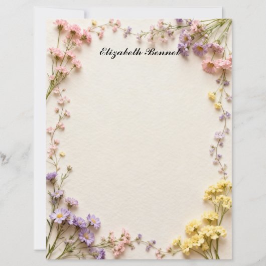 Pink Blue Yellow Dried Flowers Stationery Paper (Voorkant)