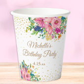 Pink Blue Yellow Floral Birthday Party Papieren Bekers