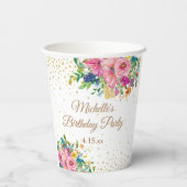 Pink Blue Yellow Floral Birthday Party Papieren Bekers (Achterkant)