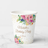 Pink Blue Yellow Floral Birthday Party Papieren Bekers (Voorkant)