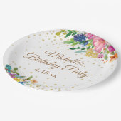 Pink Blue Yellow Floral Birthday Party Papieren Bordje (Gekanteld)
