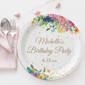 Pink Blue Yellow Floral Birthday Party Papieren Bordje