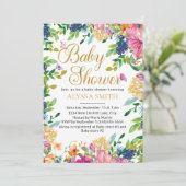 Pink Blue Yellow Floral Butterflies Baby Shower Kaart (Staand voorkant)