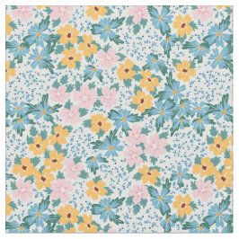 Pink Blue Yellow Flowers Floral Pattern Stof