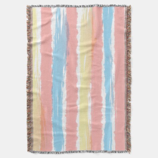 Pink Blue Yellow Waterverf Summer Stripes Deken (Voorkant Verticaal)
