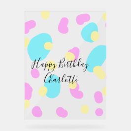 Pink blue yellowhappy birthday kids shapes abstrac acryl bord