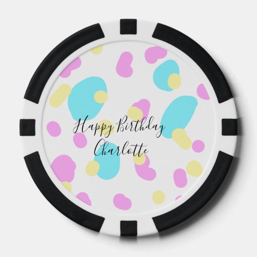 Pink blue yellowhappy birthday kids shapes abstrac poker chips (Voorkant)