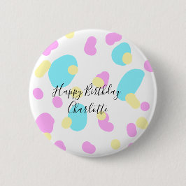 Pink blue yellowhappy birthday kids shapes abstrac ronde button 5,7 cm