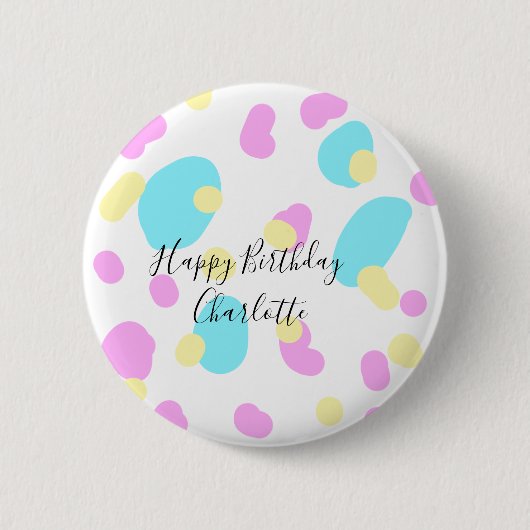Pink blue yellowhappy birthday kids shapes abstrac ronde button 5,7 cm (Voorkant)
