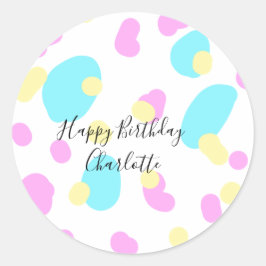 Pink blue yellowhappy birthday kids shapes abstrac ronde sticker