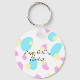 Pink blue yellowhappy birthday kids shapes abstrac sleutelhanger