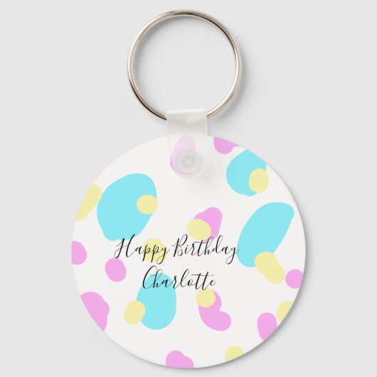 Pink blue yellowhappy birthday kids shapes abstrac sleutelhanger (Voorkant)